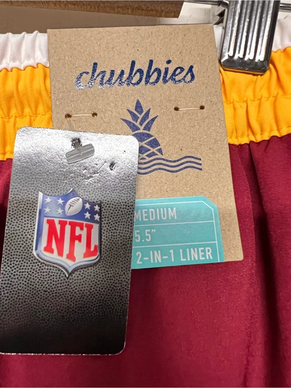 New Chubbies‎ Washington Commanders Lined Maroon & Gold Swim Shorts Trunks NFL